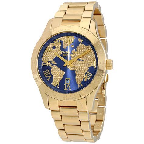 michael kors blue and gold watch